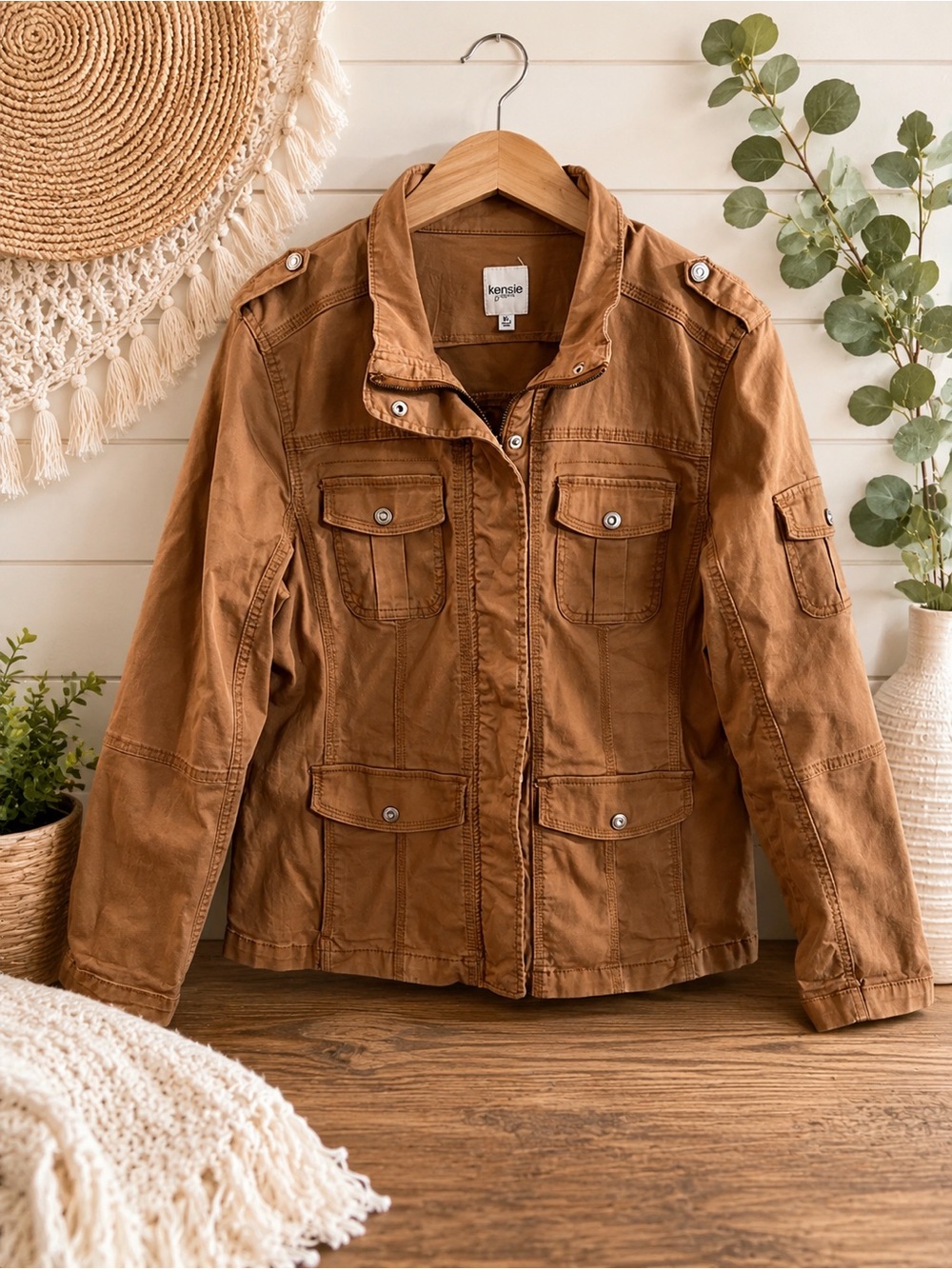 Kensie Women's Cognac Brown Utility Jacket XL